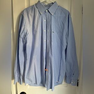 LACOSTE blue and white collared long sleeve button up dress shirt (EU 41)
